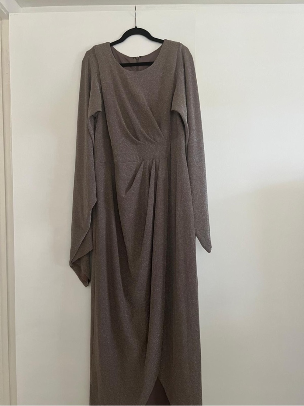 Elegant Taupe Long-Sleeve Wrap Dress